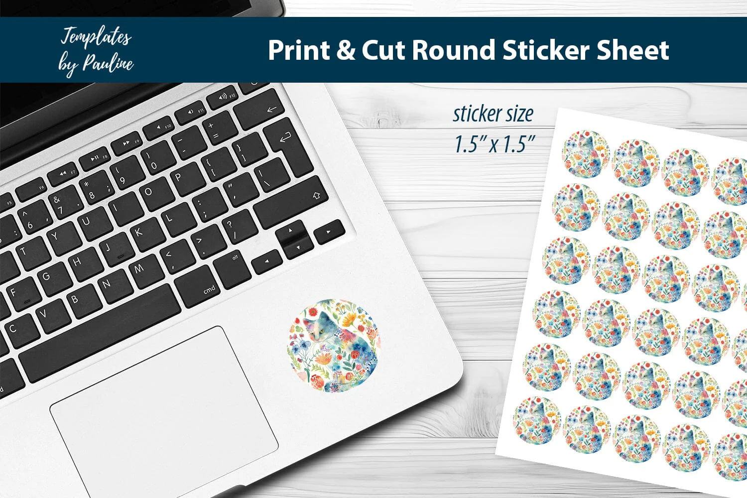 Easter Cat Round Sticker Sheet, Cute Cat Digital Sticker - Image 3