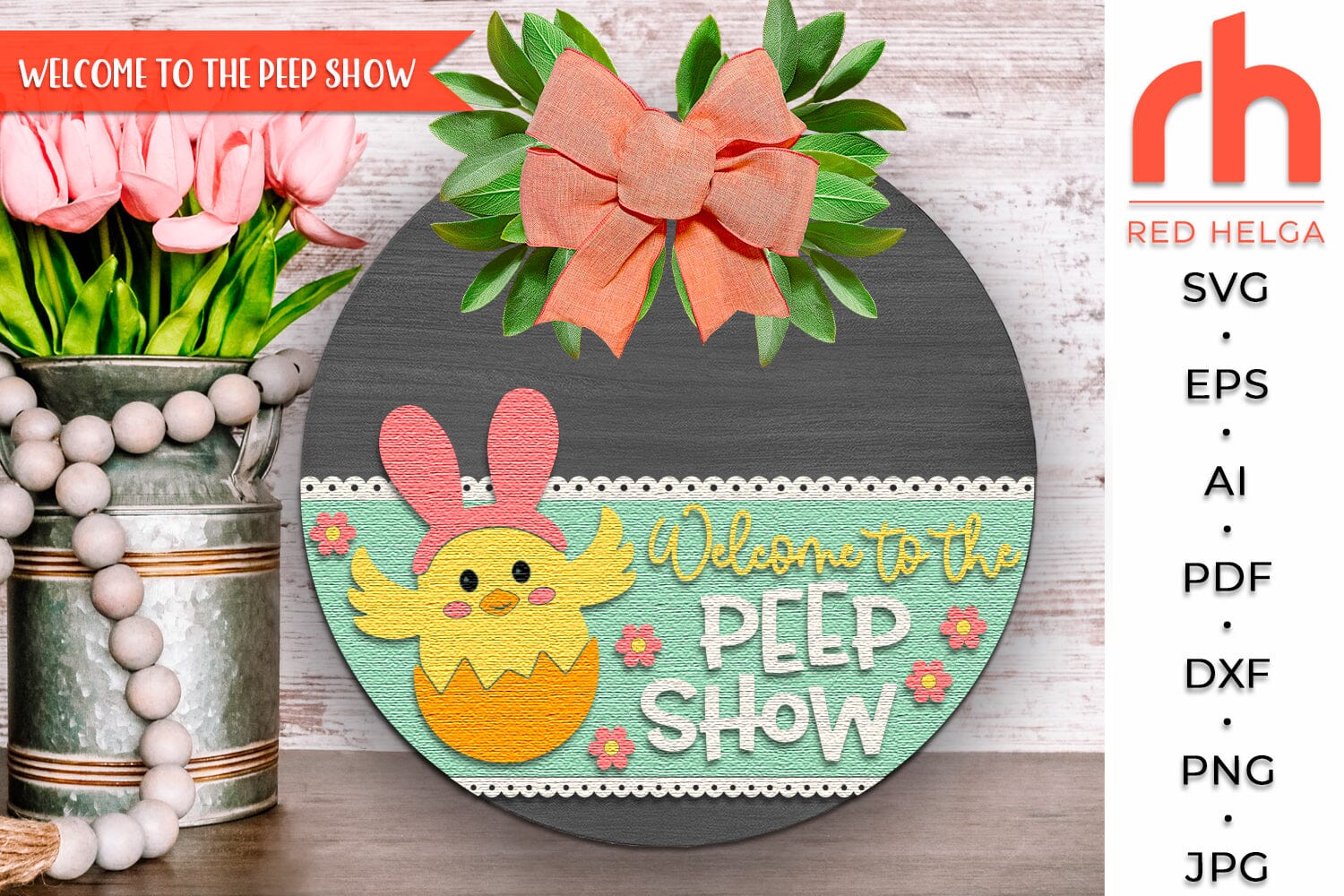 Easter Chicks Door Sign SVG, Layered Spring Hanger Cut File - Image 3