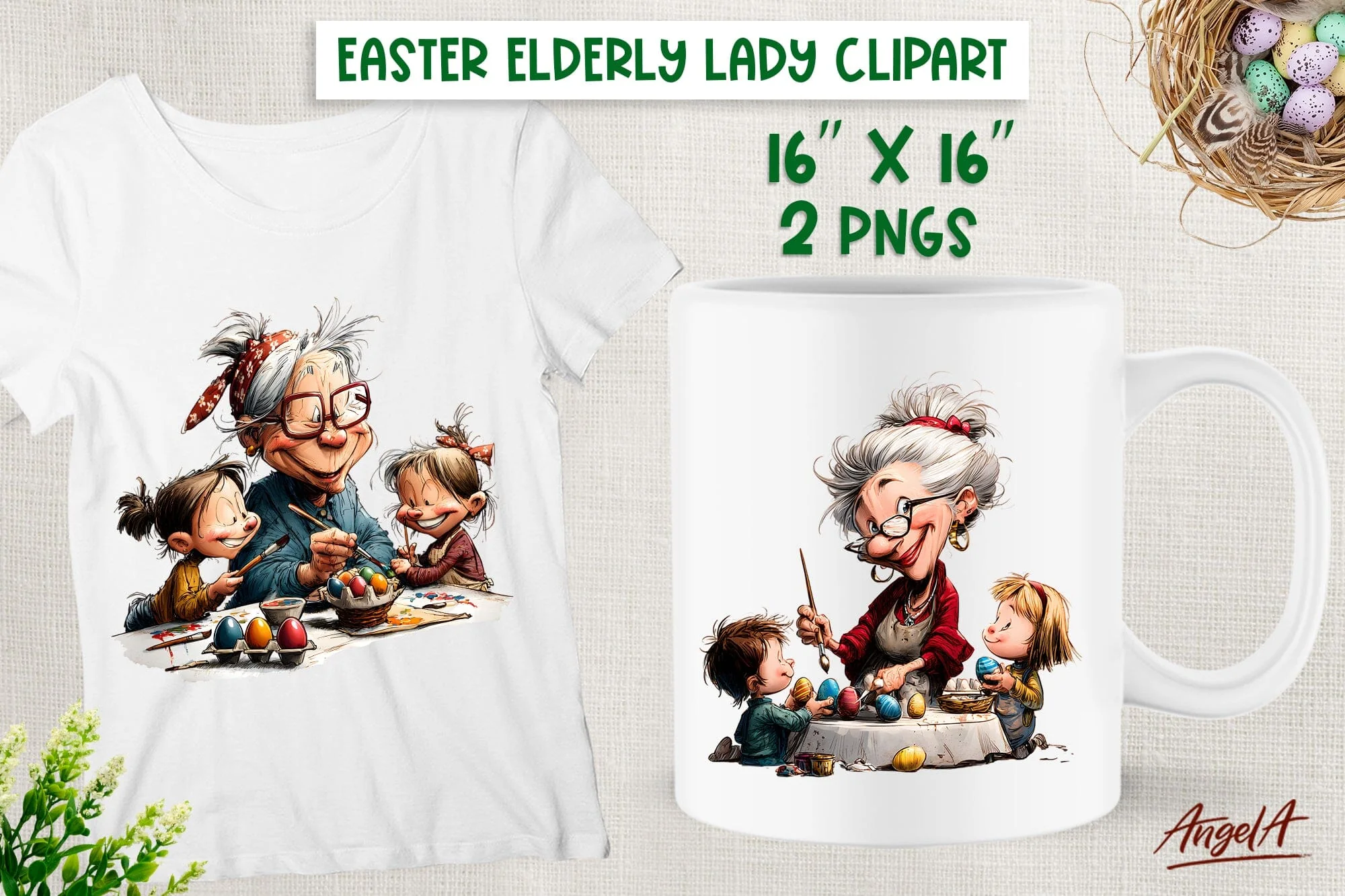 Easter clipart PNG Grandma grandchildren Elderly Old lady