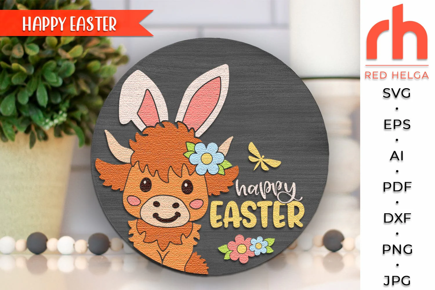 Easter Cow Door Sign SVG, Highland Cow Calf Hanger Cut File - Image 3
