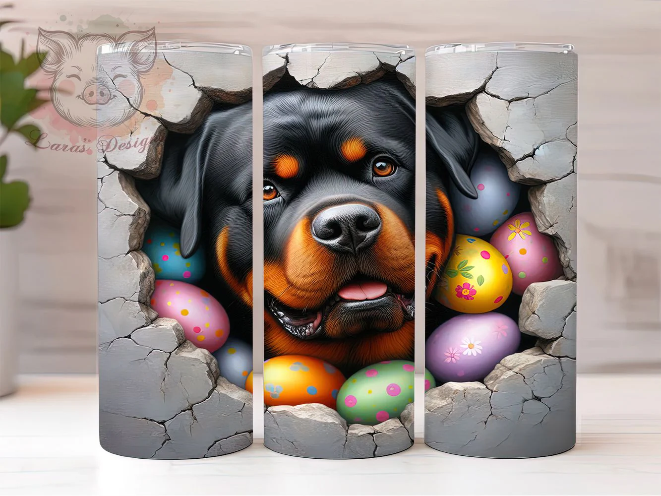 Easter Egg Rottweiler Tumbler, Easter Egg Tumbler, Dog in Wall Wrap, Stylish 20oz Wrap, Sublimation Design, Trendy Gift Idea, Inspirational Easter Tumbler
