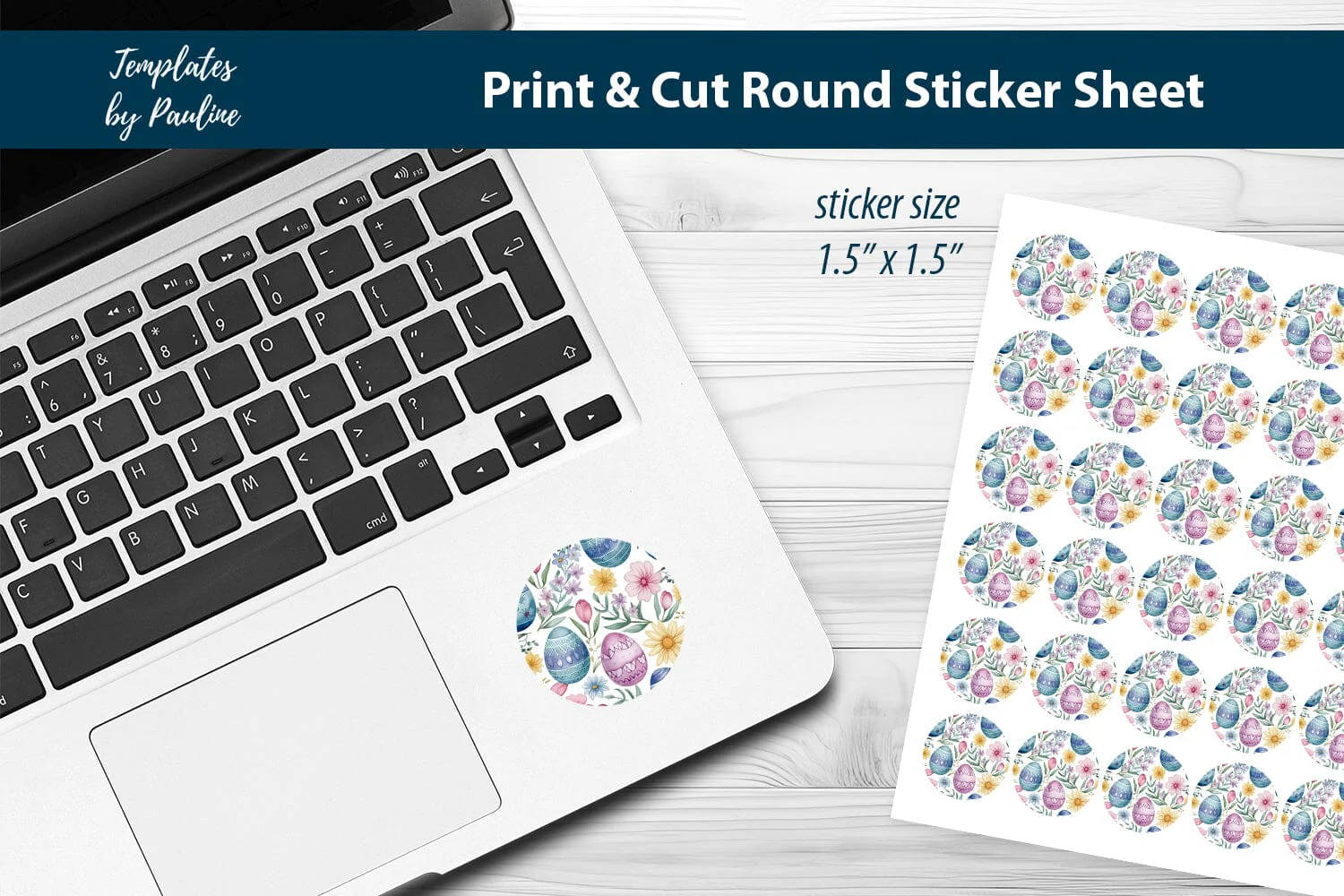 Easter Egg Round Sticker Sheet, Easter Digital Sticker - Image 3