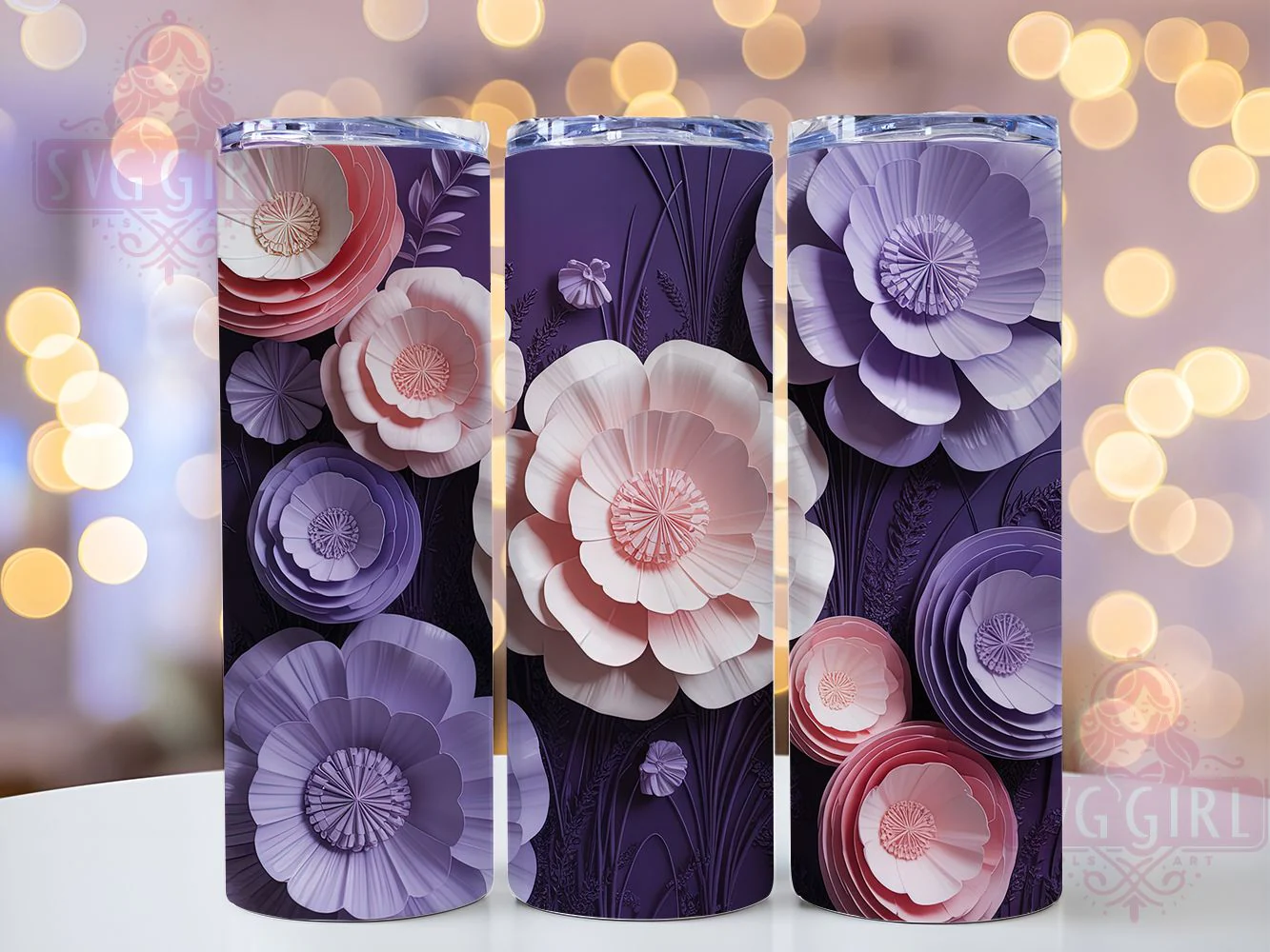 Elegant 3D Purple Floral Tumbler Wrap, Purple Theme, Floral Art, Elegant Design, Vibrant Style, Tumbler Wrap, Sublimation Design