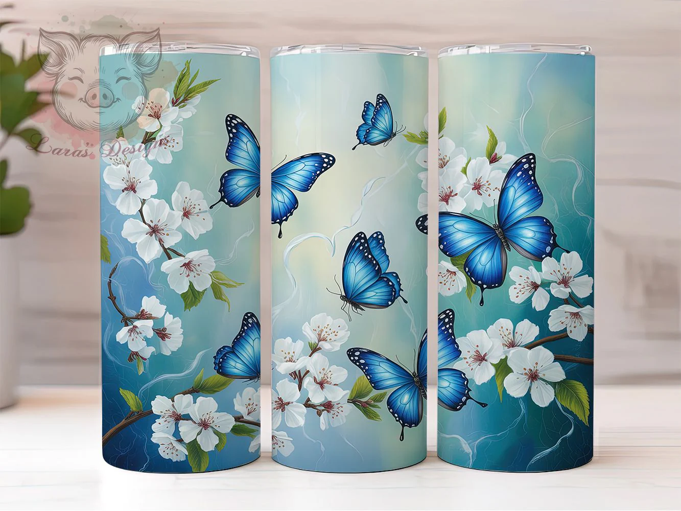 Elegant Blue Butterfly Tumbler, Seamless Butterfly Tumbler, Elegant Butterfly Wrap, Whimsical Blue Wrap, Artistic Butterfly Wrap, Sublimation Design, Trendy Gift Idea