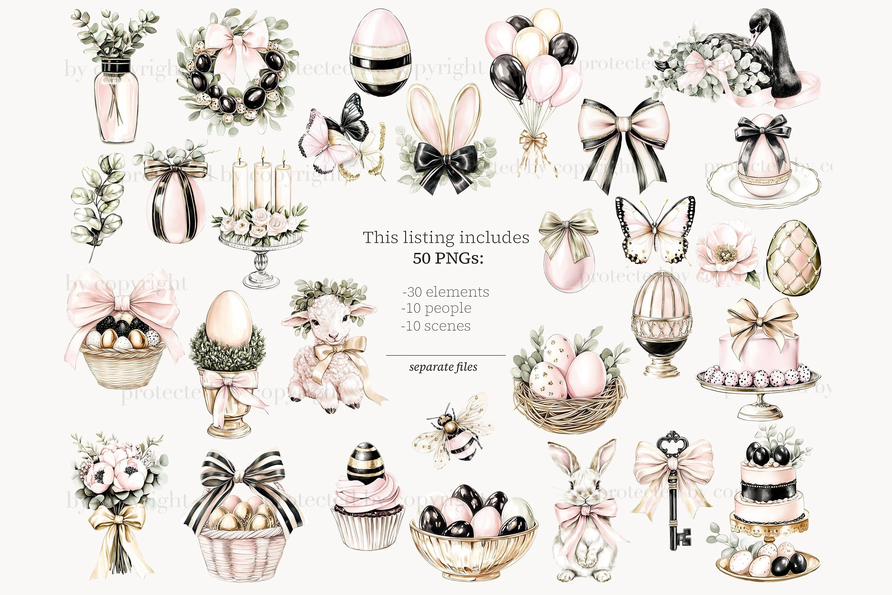 Elegant Easter Clipart | Spring Bunny Clip Art | Easter PNG - Image 3
