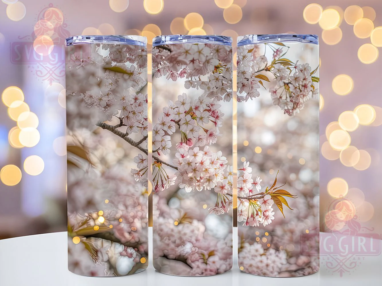 Elegant Pink Cherry Blossom Tumbler, Pink Flower Tumbler, Spring Blossom Wrap, Whimsical Floral Wrap, Elegant Blossom Wrap, Sublimation Design, Trendy Gift Idea