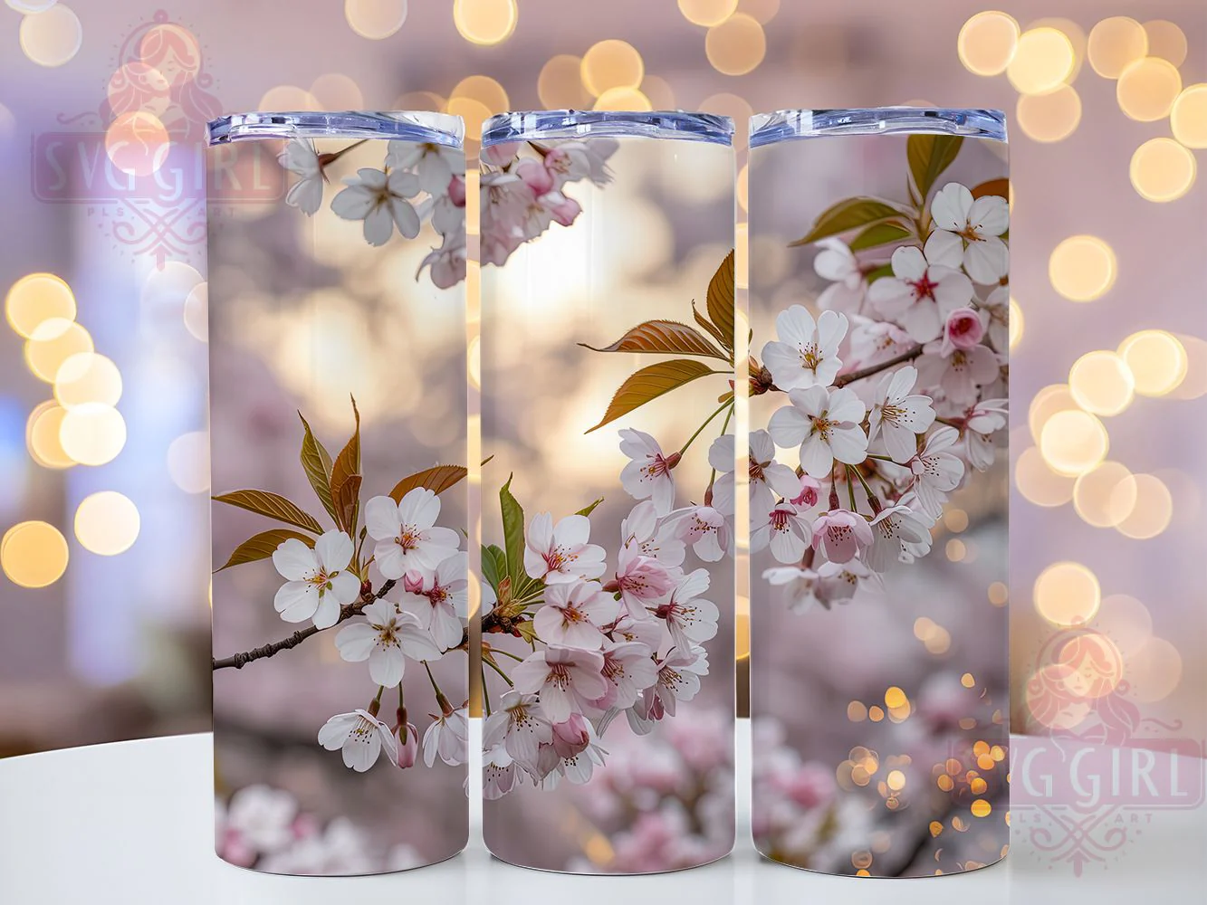 Elegant Pink Cherry Blossom Tumbler, Pink Flower Tumbler, Spring Blossom Wrap, Whimsical Floral Wrap, Elegant Blossom Wrap, Sublimation Design, Trendy Gift Idea