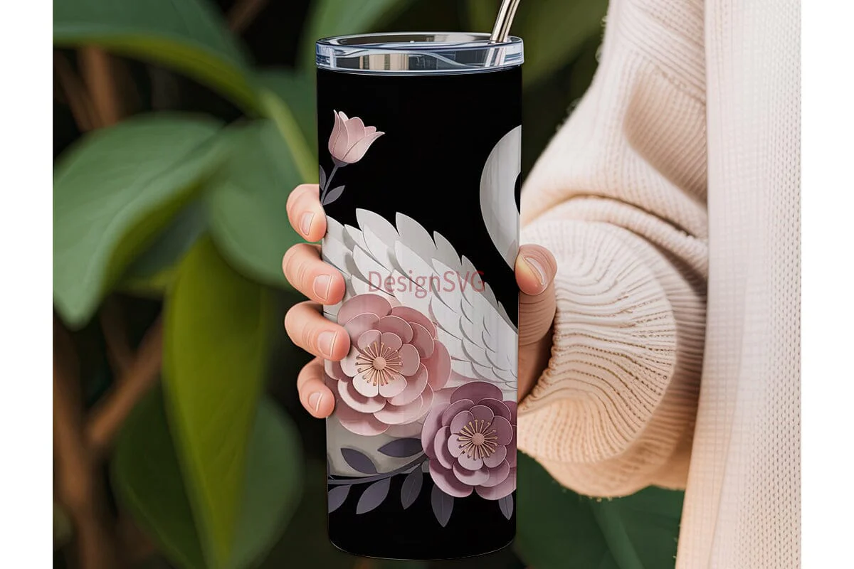 Elegant Swan Floral 20oz Tumbler Wrap - Image 3