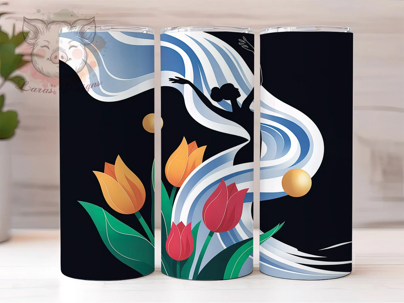 Elegant Tulip Ballerina Tumbler, Tulip Flowers, Elegant Art, Whimsical Style, Romantic Design, 20Oz Tumbler, Sublimation Wrap