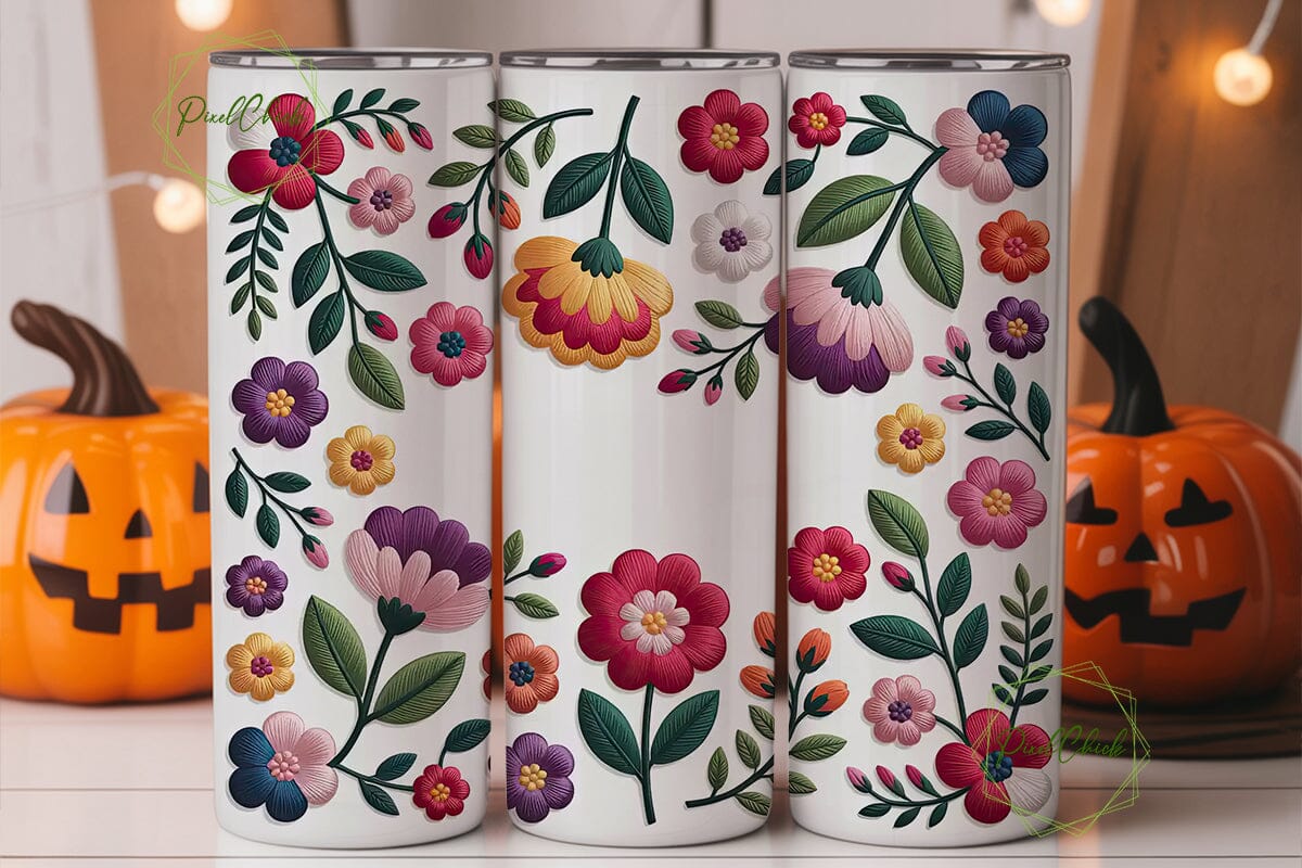 Embroidered Floral 20oz Tumbler Wrap - Image 3