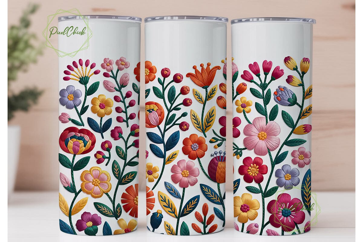 Embroidered Floral Tumbler Wrap PNG - Image 2