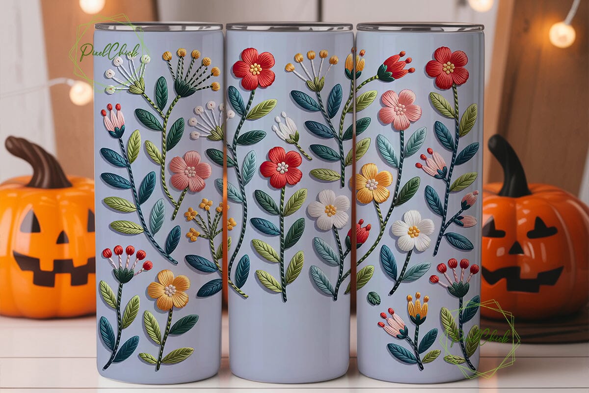Embroidered Floral Tumbler Wrap PNG - Image 2