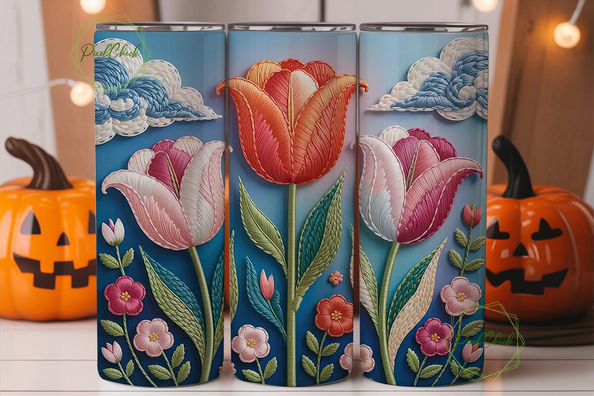 Embroidered Tulips 20oz Tumbler Wrap - Image 2