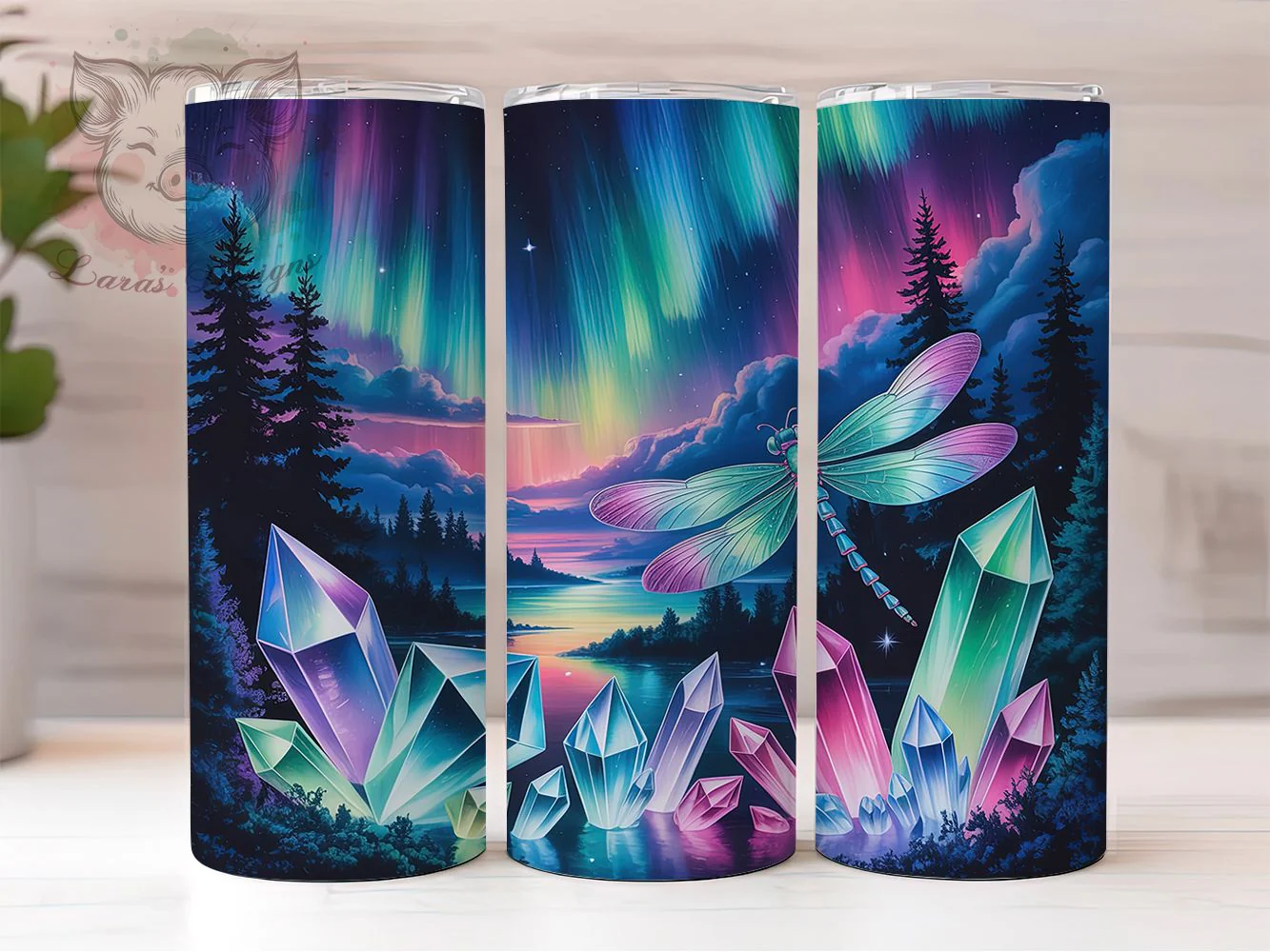 Enchanted Crystal Dragonfly Tumbler, Dragonfly Fantasy Tumbler, Aurora Forest Wrap, Mystical Landscape Wrap, Enchanted Dragonfly Wrap, Sublimation Design, Trendy Gift Idea