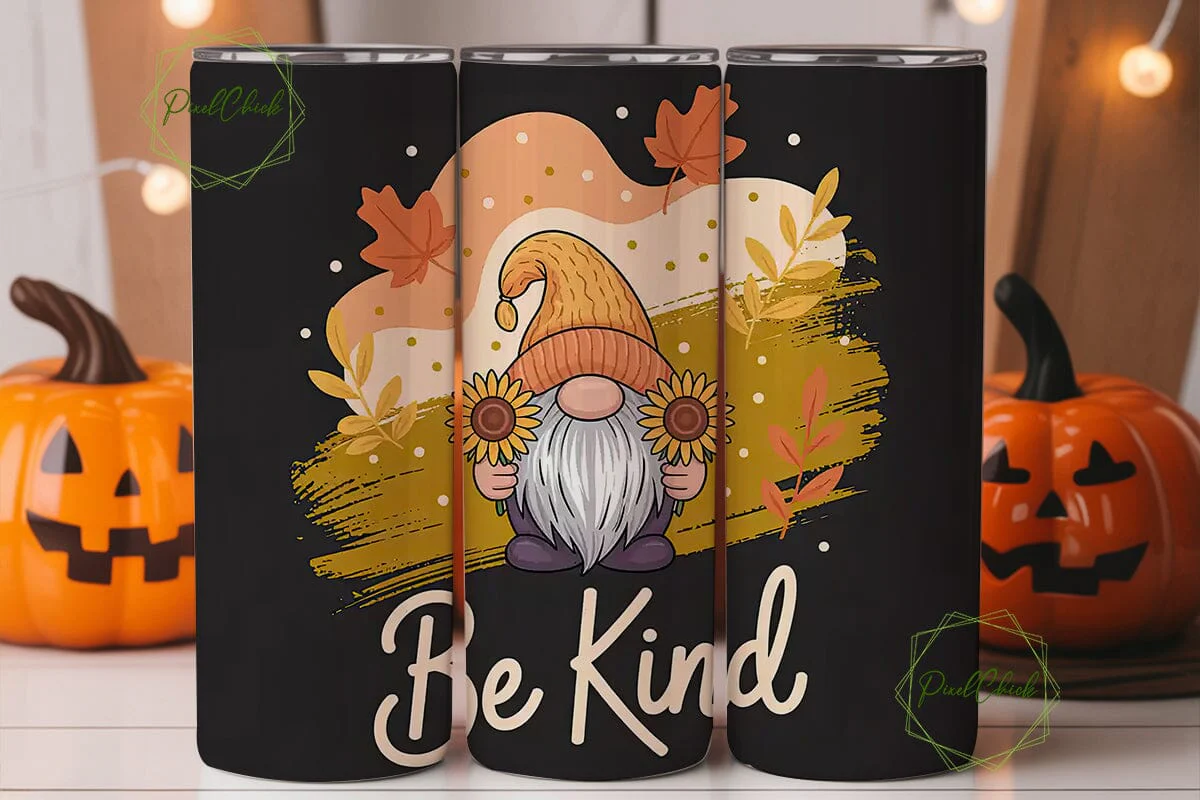 Fall Gnome Be Kind 20oz Tumbler Wrap - Image 3