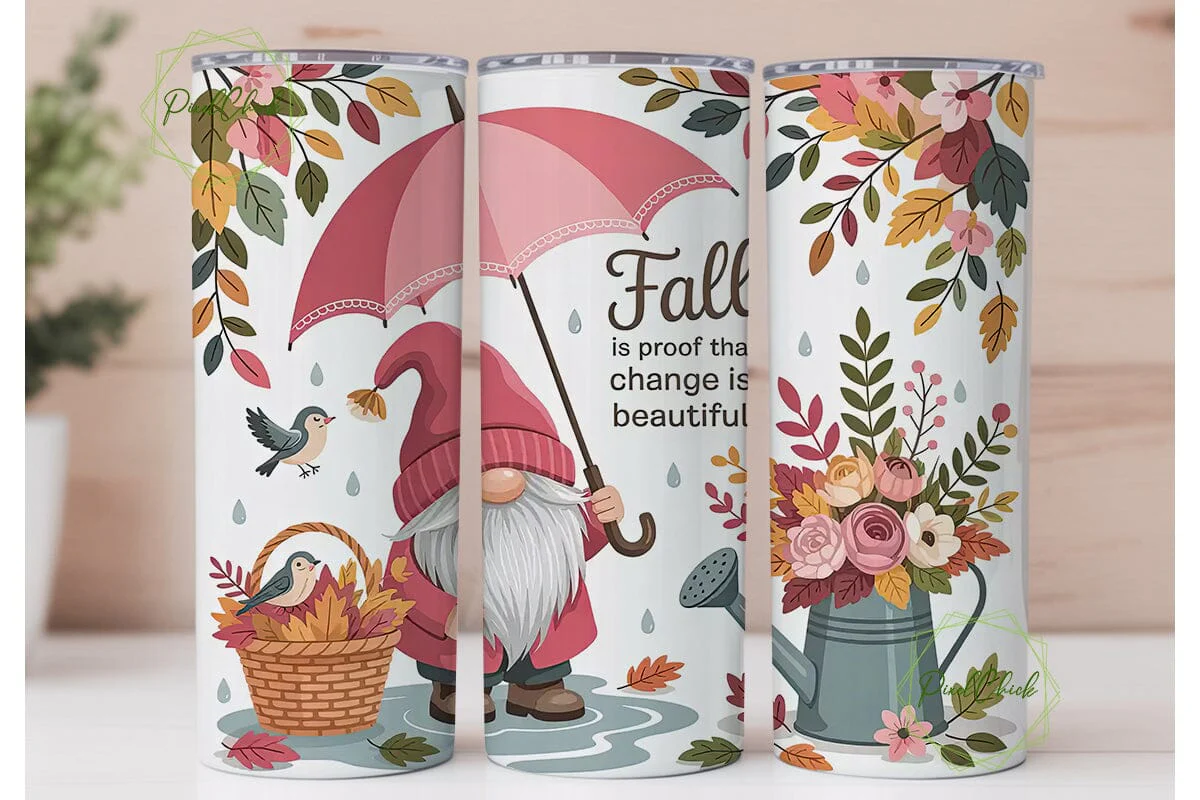Fall Gnome with Umbrella Tumbler Wrap - Image 2
