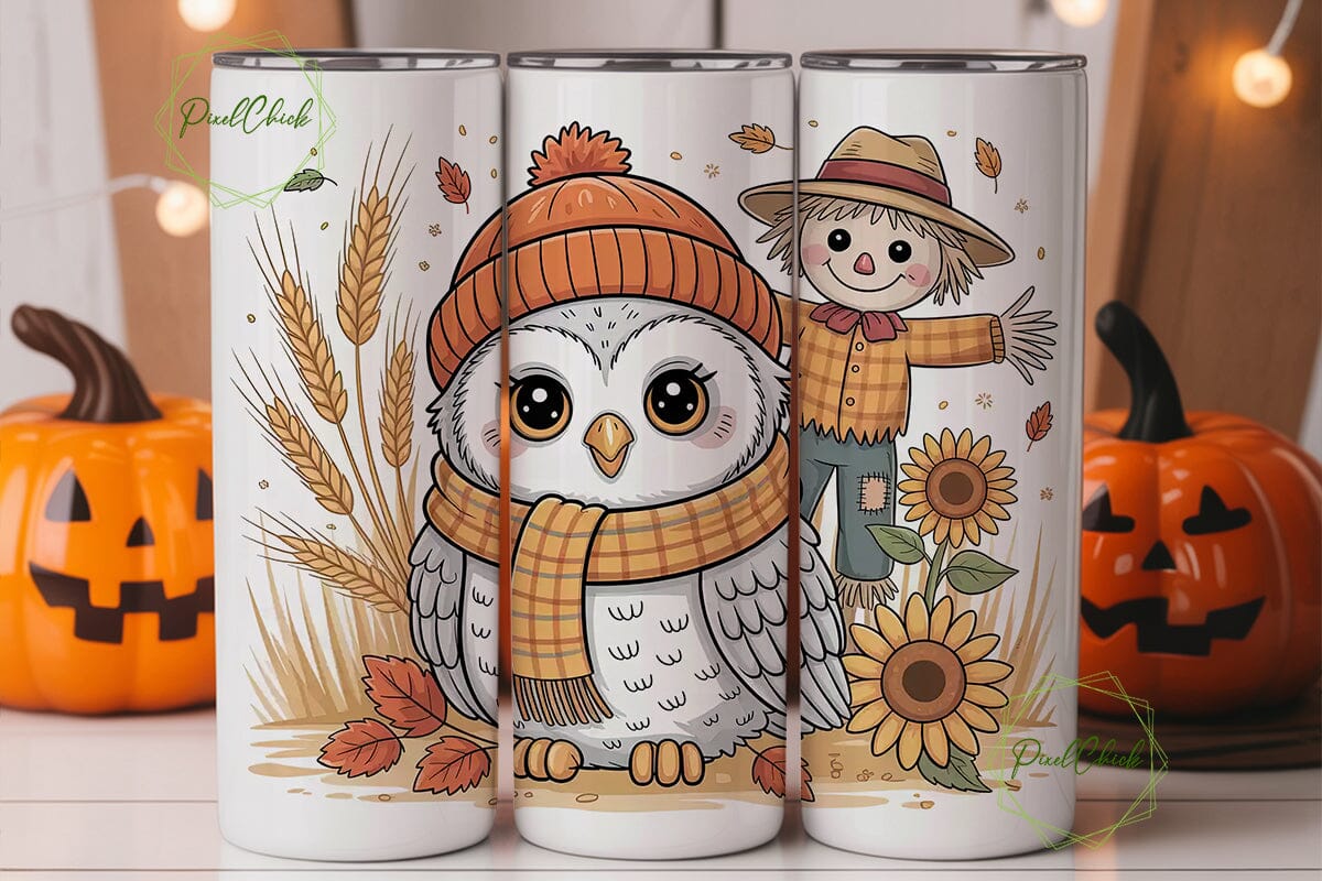 Fall Owl & Scarecrow 20oz Tumbler Wrap - Image 3