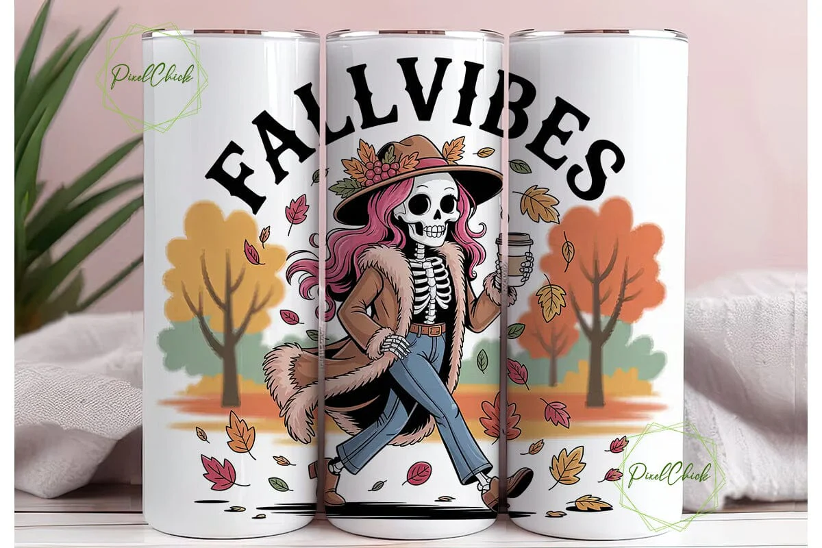 Fall Vibes Skeleton 20oz Tumbler Wrap - Image 3