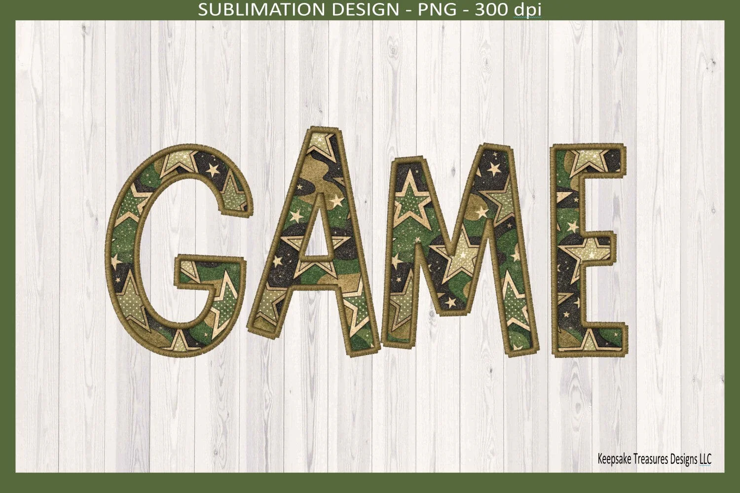 Faux Embroidery Green Camo and Stars Alphabet Set, Sublimation Individual Png, Digital Download - Image 3