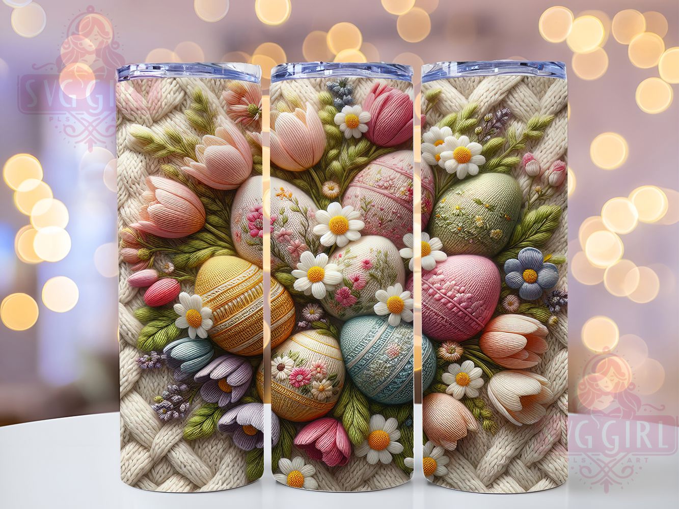 Faux Yarn Knit Easter Egg Tumbler, Knit Easter Egg Tumbler, Spring Floral Wrap, Stylish 20oz Wrap, Sublimation Design, Trendy Gift Idea, Inspirational Easter Tumbler