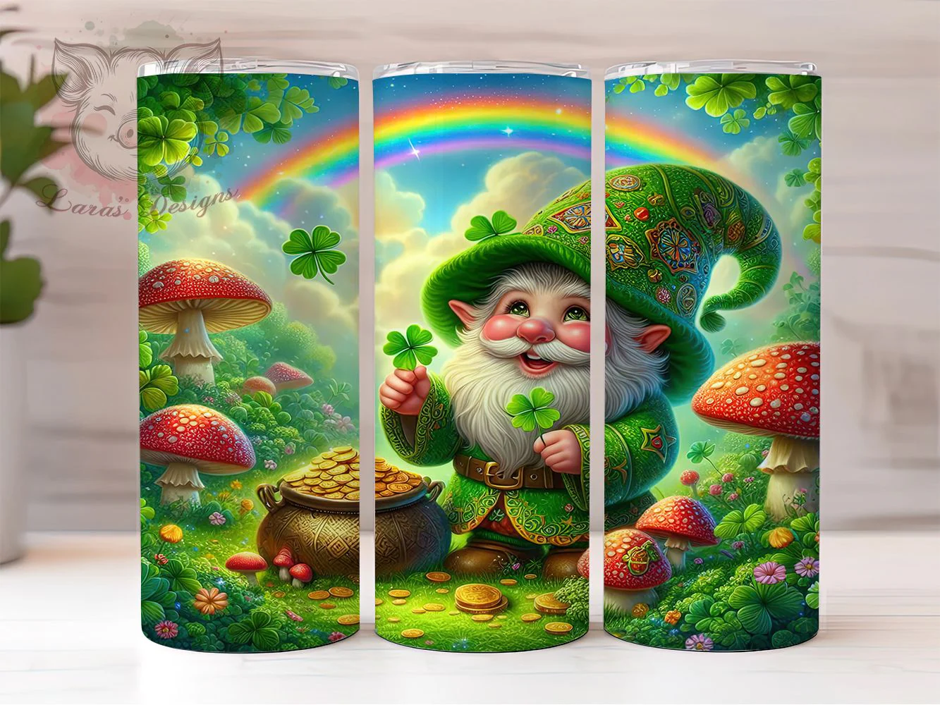 Festive Leprechaun Shamrock Tumbler, St Patrick’s Gnome Tumbler, Stylish 20oz Wrap, Sublimation Design, Trendy Gift Idea, Seamless Shamrock Wrap, Festive Leprechaun Tumbler