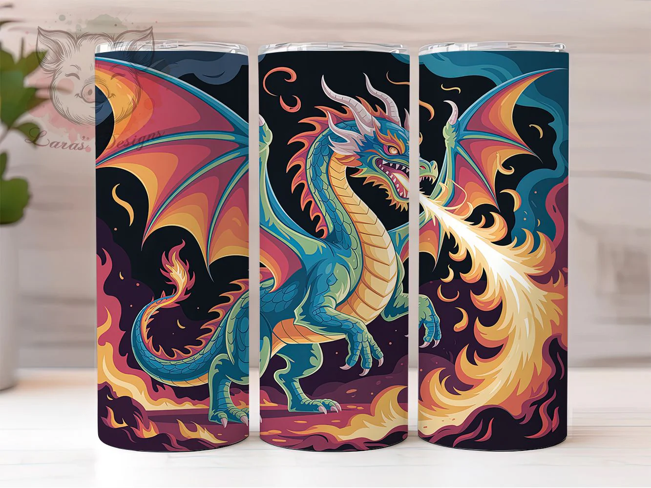 Fire Breathing Dragon Tumbler, Breathing Fire, Fantasy Theme, Mythical Style, Bold Pattern, 20Oz Tumbler, Sublimation Wrap