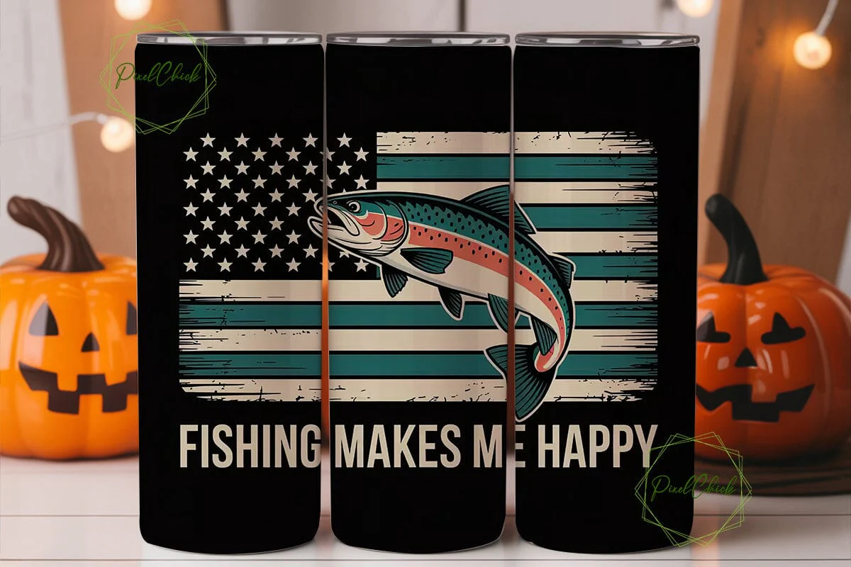 Fishing Makes Me Happy 20oz Tumbler Wrap - Image 3