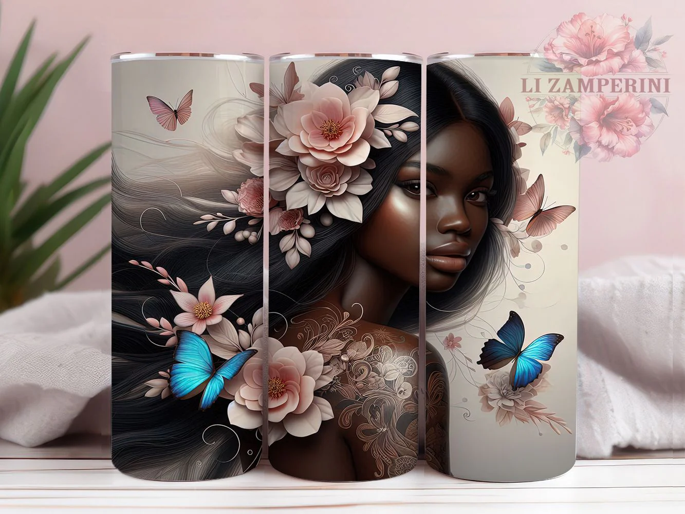 Floral Afrocentric Black Woman Tumbler Wrap, Floral Theme, Afrocentric Style, Empowerment Design, Melanin Pride, Elegant Wrap, Sublimation Design