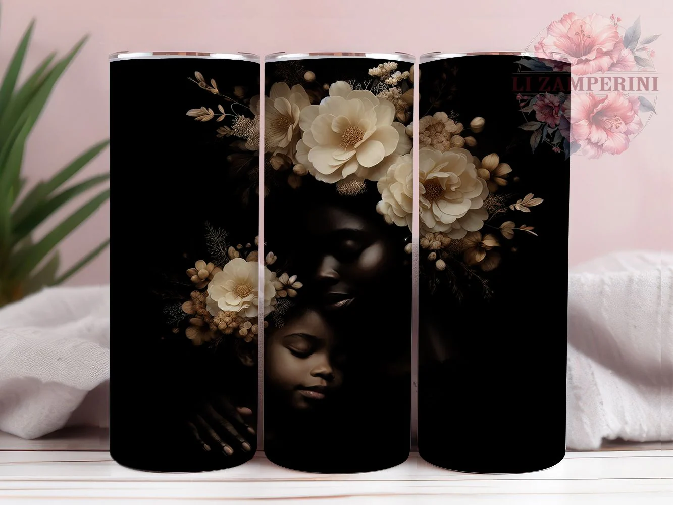 Floral Afrocentric Mother Daughter Tumbler Wrap, Floral Artistic, Family Love, Empowerment Theme, Afrocentric Style, Elegant Wrap, Sublimation Design