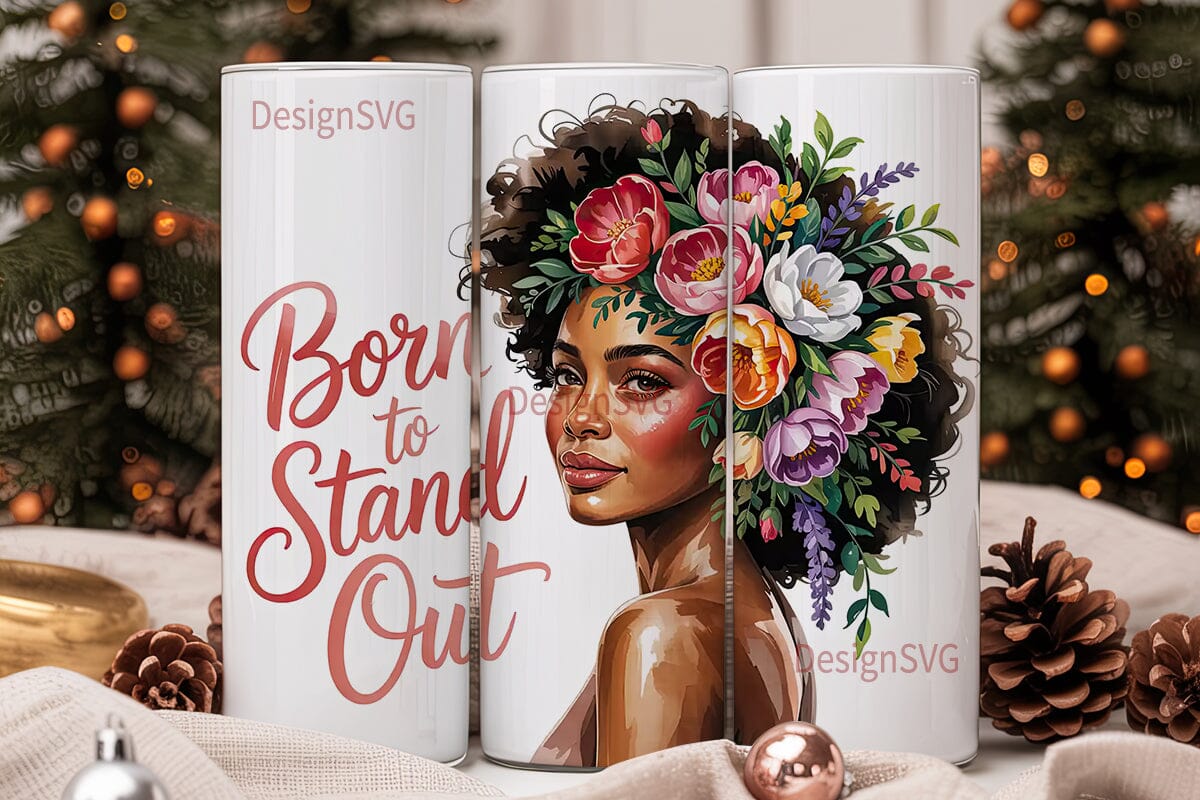 Floral Black Woman Portrait Tumbler Wrap - Image 2