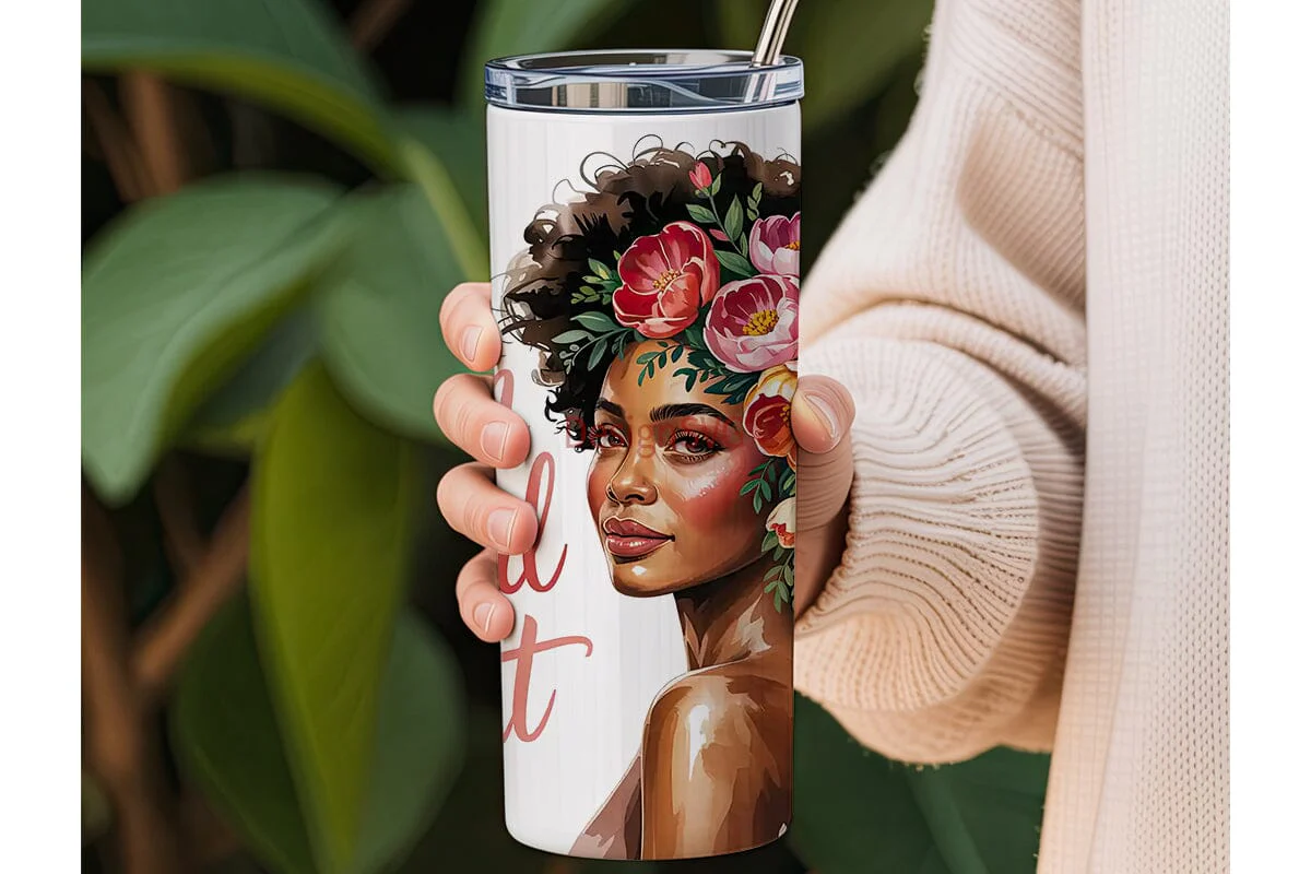 Floral Black Woman Portrait Tumbler Wrap - Image 3