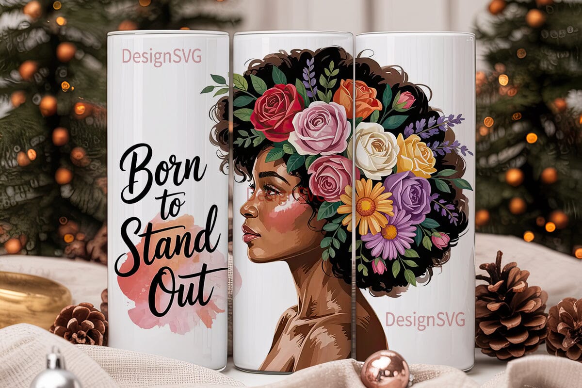 Floral Black Woman Portrait Tumbler Wrap - Image 2