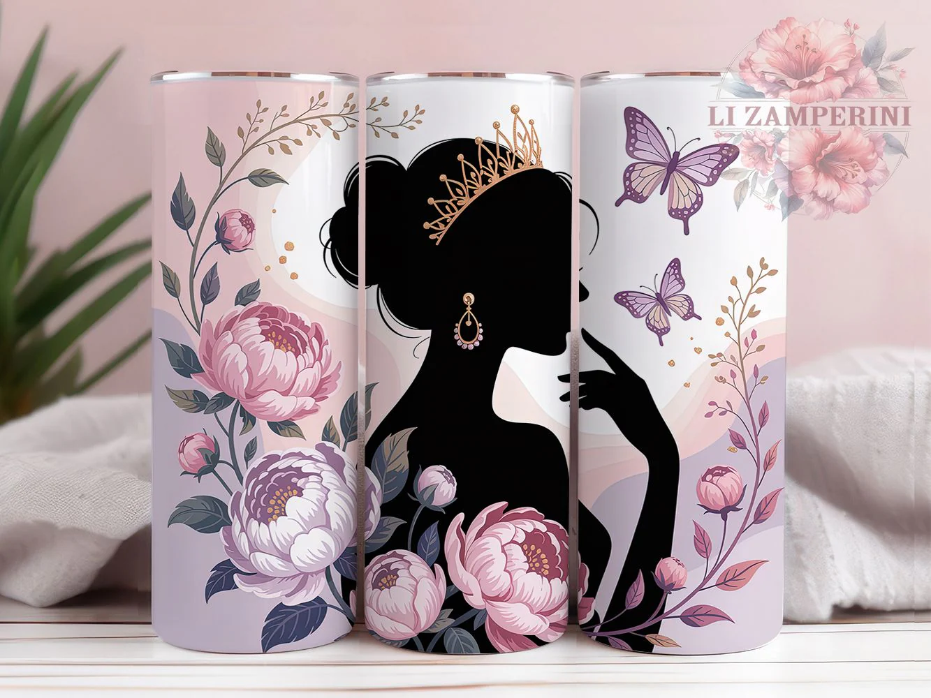 Floral Butterfly Queen Tumbler Wrap, Floral Butterflies, Royal Art, Elegant Theme, Empowerment Style, Regal Wrap, Sublimation Design