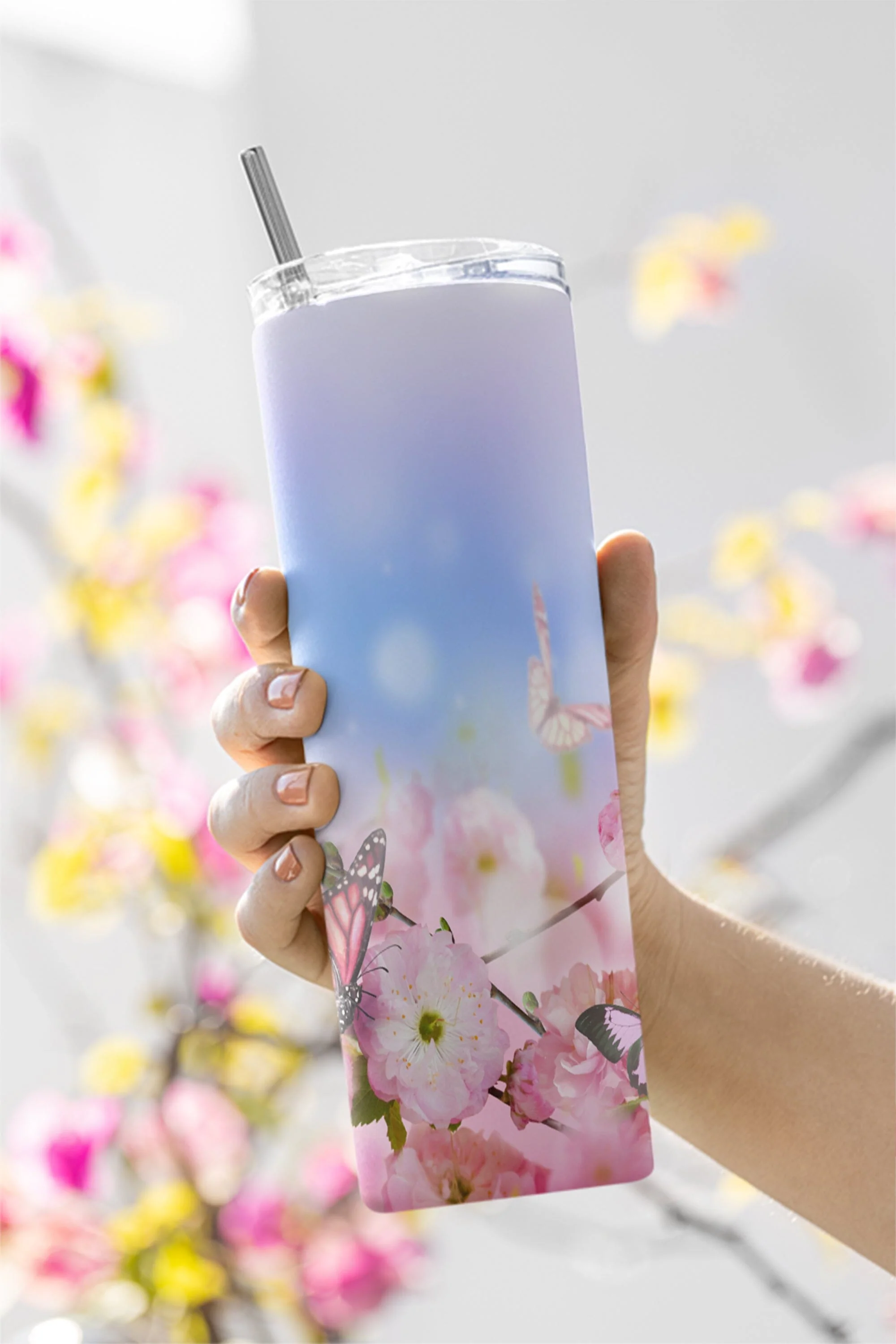 Floral Butterfly Sublimation Designs Downloads - Skinny Tumbler 20oz Design - PNG Commercial Use 2020 - Image 3