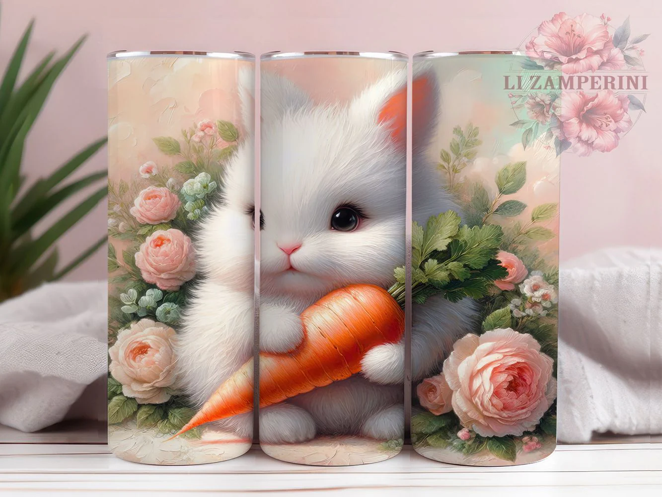 Floral Carrot Easter Bunny Tumbler, Rabbit with Flowers Tumbler, Cute Bunny Wrap, Spring Bunny Wrap, Festive Easter Wrap, Sublimation Design, Trendy Gift Idea
