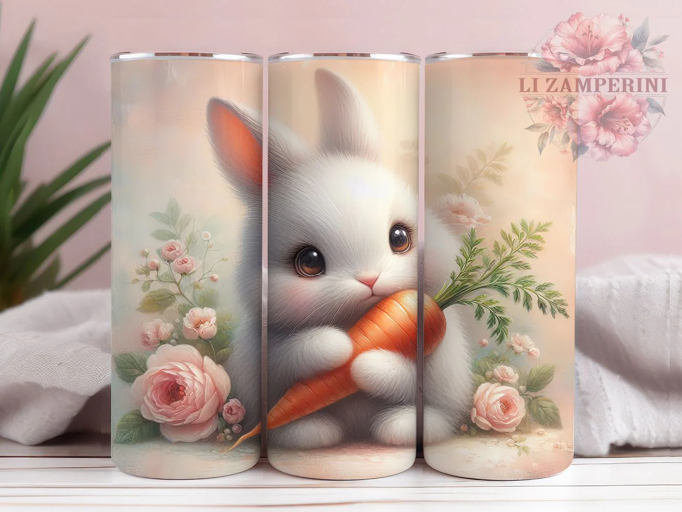 Floral Carrot Easter Bunny Tumbler, Rabbit with Flowers Tumbler, Cute Bunny Wrap, Spring Bunny Wrap, Festive Easter Wrap, Sublimation Design, Trendy Gift Idea