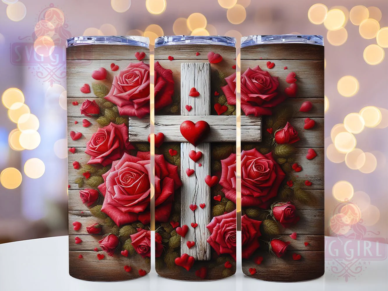 Floral Cross Hearts Christian Tumbler, Floral Roses Tumbler, Faith Christian Wrap, Stylish 20oz Wrap, Sublimation Design, Trendy Gift Idea, Inspirational Christian Tumbler