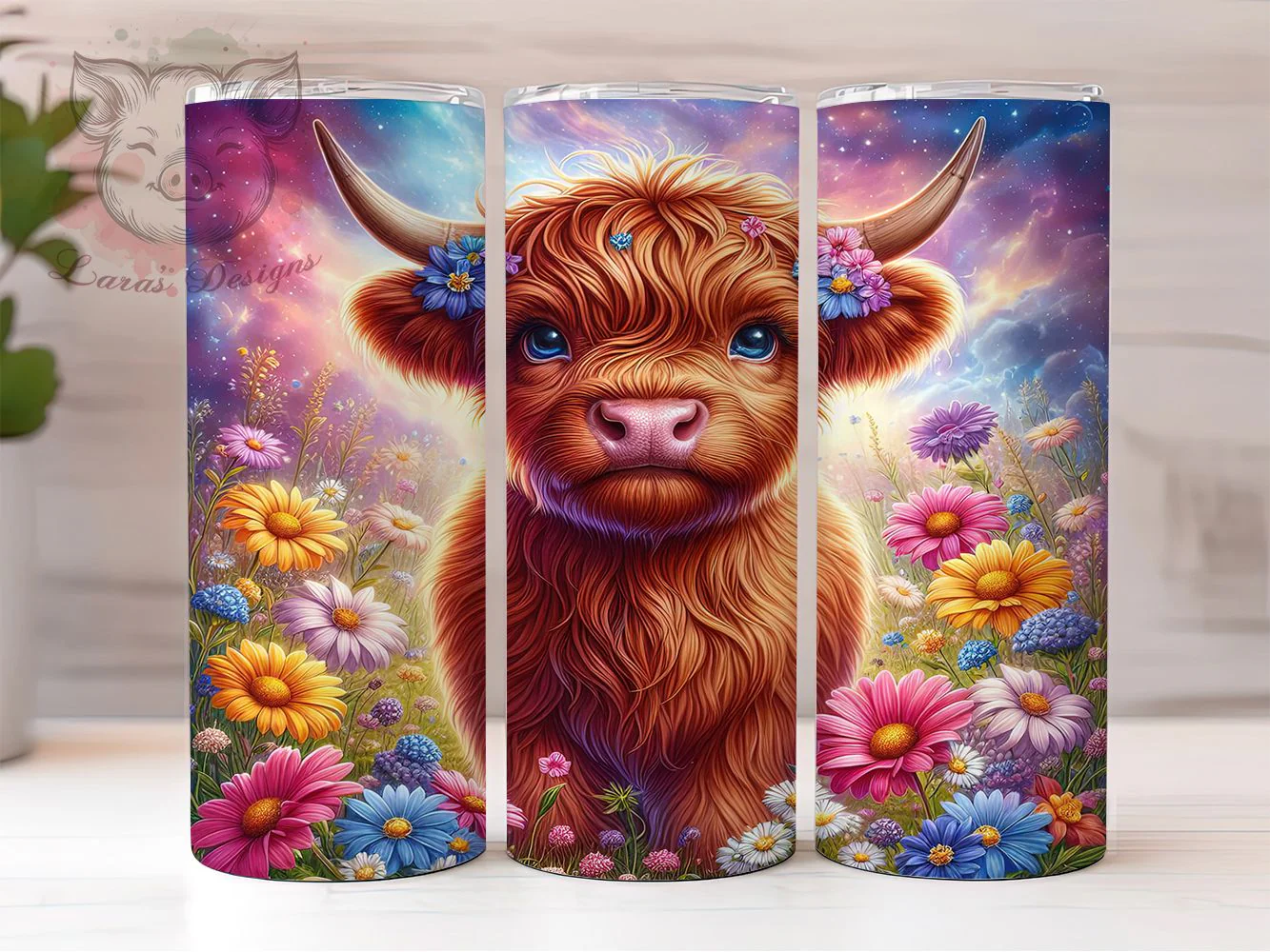 Floral Crown Highland Cow Tumbler, Highland Cow Tumbler, Rustic Cattle Wrap, Whimsical Cow Wrap, Country Farm Animal Wrap, Sublimation Design, Trendy Gift Idea