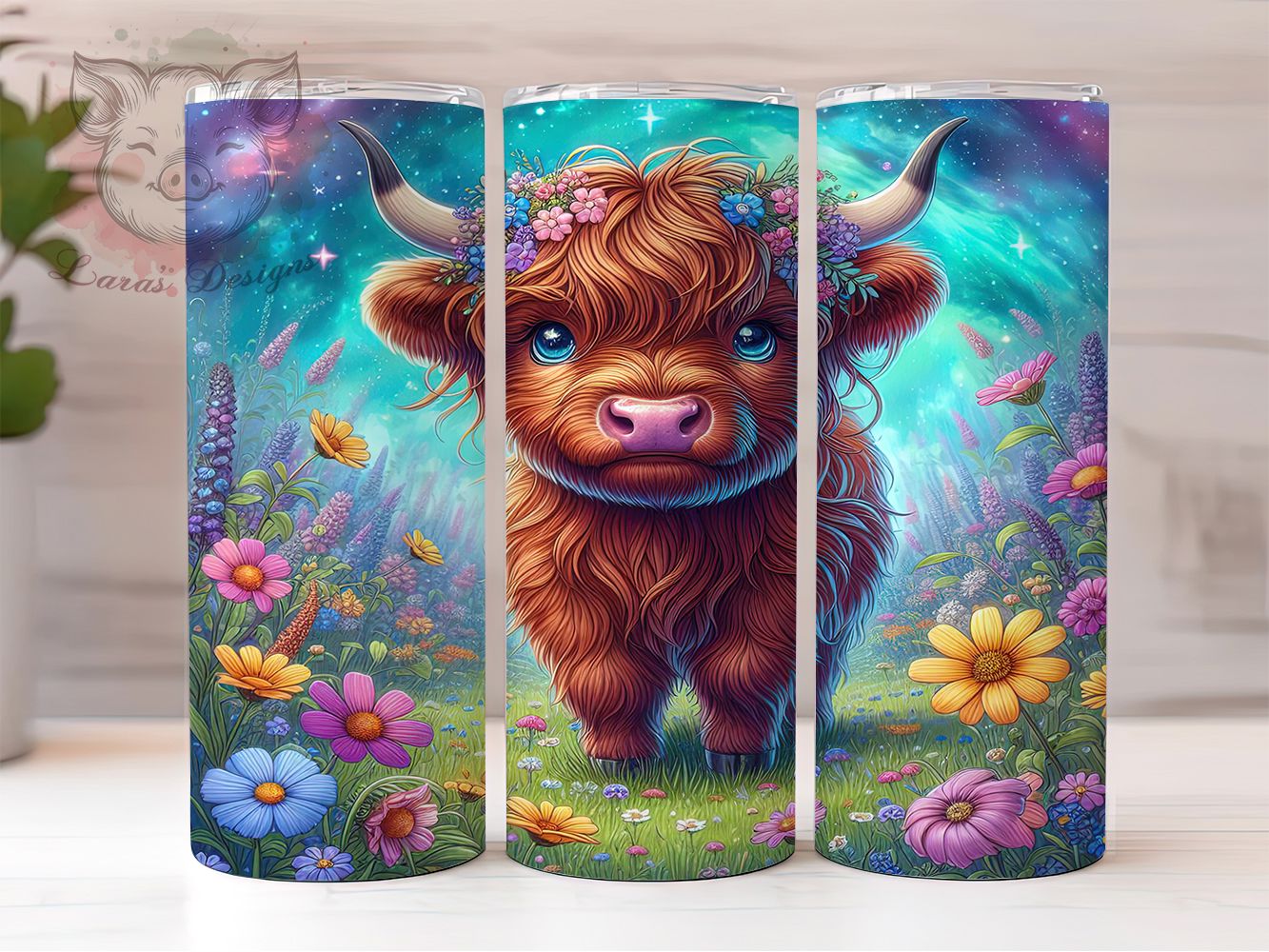 Floral Crown Highland Cow Tumbler, Highland Cow Tumbler, Rustic Cattle Wrap, Whimsical Cow Wrap, Country Farm Animal Wrap, Sublimation Design, Trendy Gift Idea
