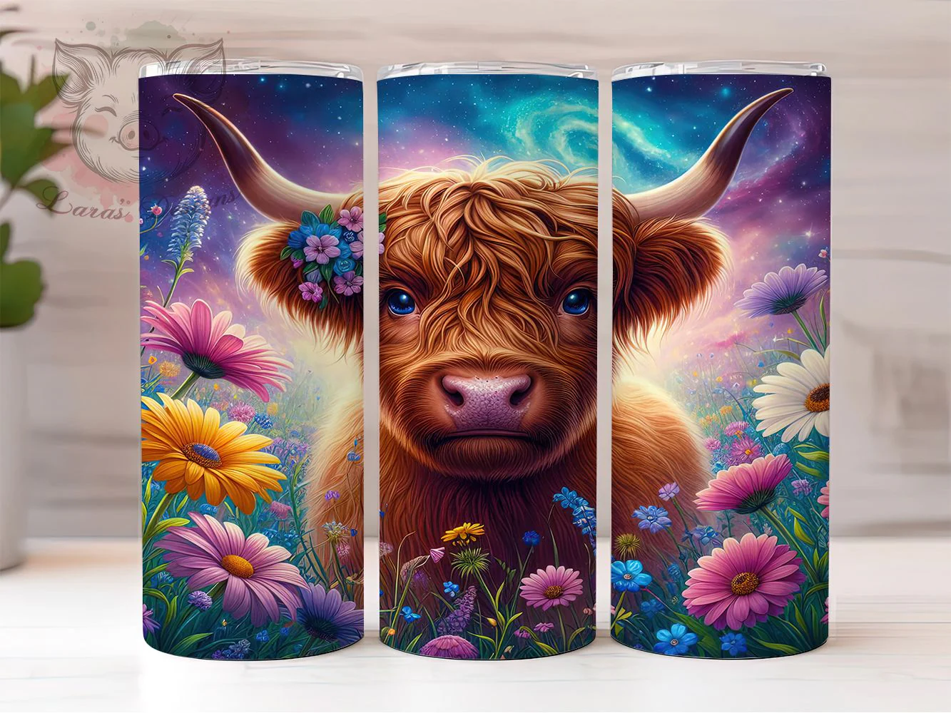 Floral Crown Highland Cow Tumbler, Highland Cow Tumbler, Rustic Cattle Wrap, Whimsical Cow Wrap, Country Farm Animal Wrap, Sublimation Design, Trendy Gift Idea