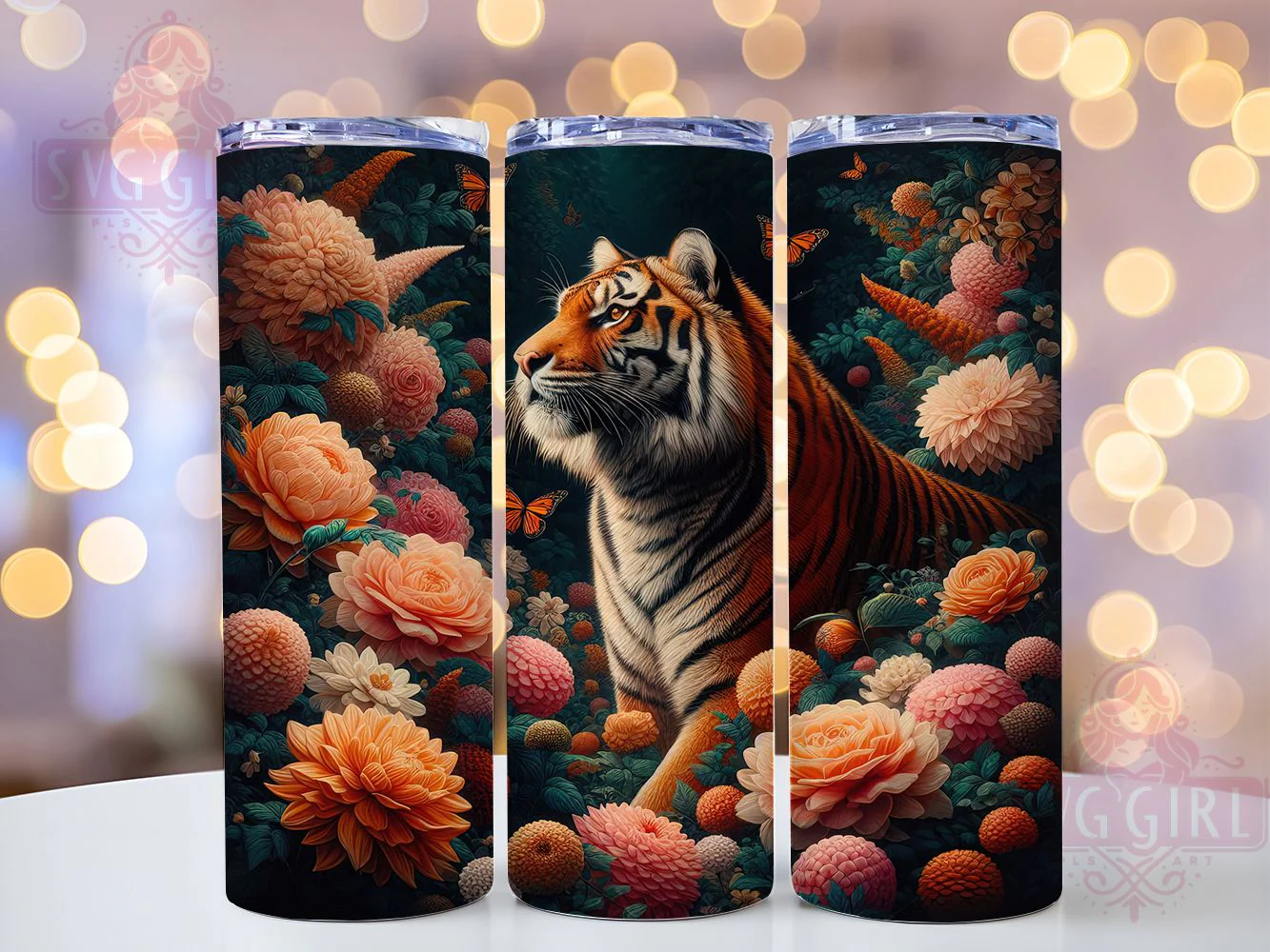Floral Exotic Jungle Tiger Tumbler, Floral Tiger Tumbler, Exotic Jungle Wrap, Whimsical Tiger Wrap, Vibrant Floral Wrap, Sublimation Design, Trendy Gift Idea