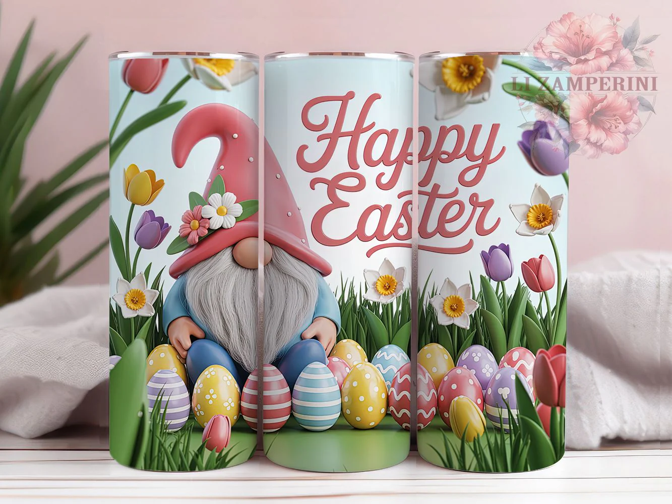 Floral Happy Easter Gnome Tumbler, Happy Easter Tumbler, Cute Gnome Wrap, Stylish 20oz Wrap, Sublimation Design, Trendy Gift Idea, Inspirational Easter Tumbler
