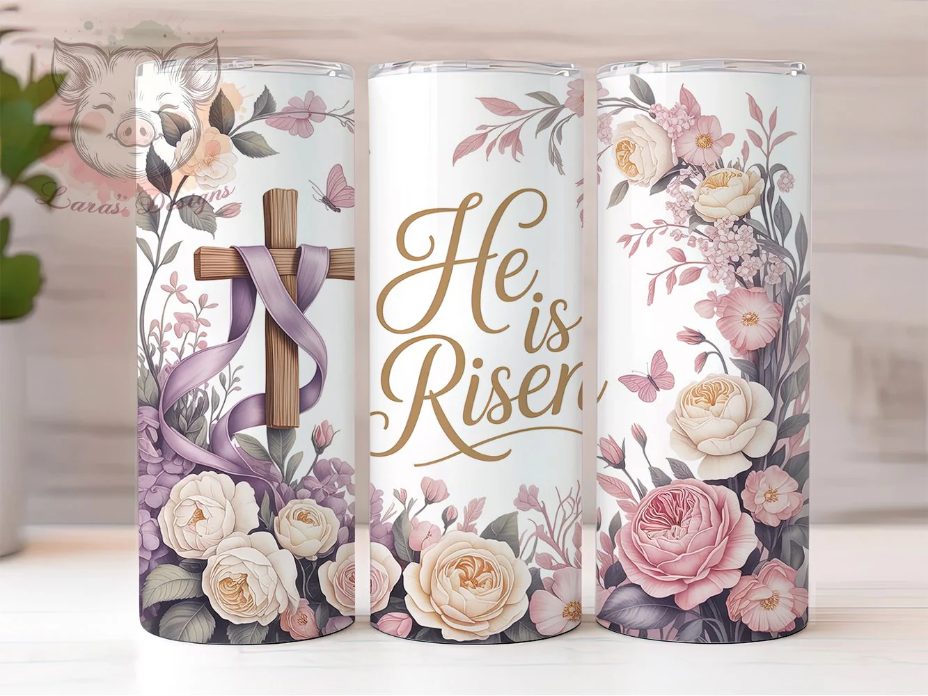 Floral He Is Risen Cross Tumbler, He Is Risen Tumbler, Stylish 20oz Wrap, Sublimation Design, Trendy Gift Idea, Faith Cross Wrap, Inspirational Christian Tumbler