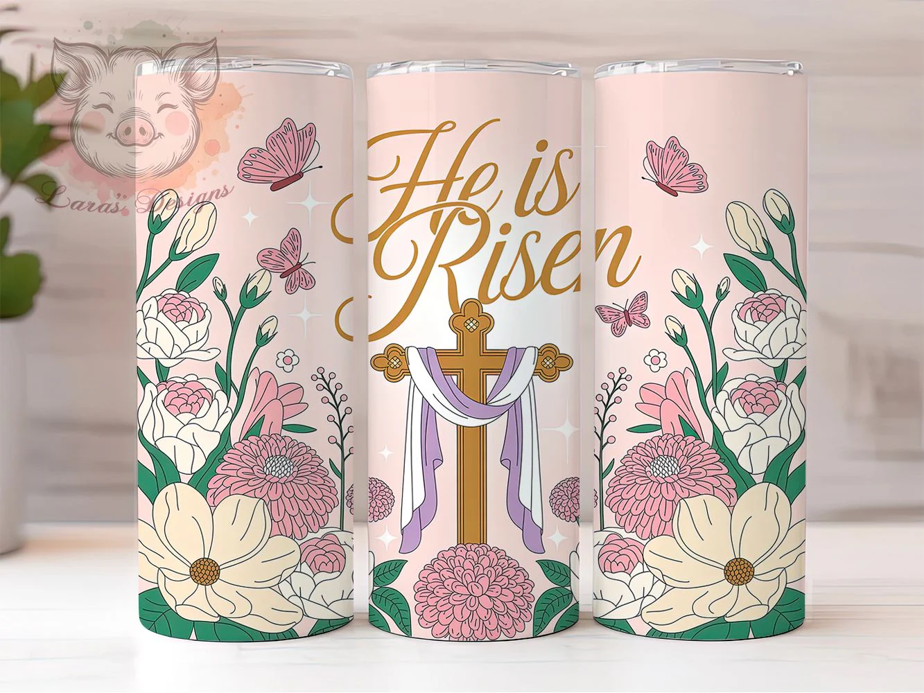 Floral He Is Risen Cross Tumbler, He Is Risen Tumbler, Stylish 20oz Wrap, Sublimation Design, Trendy Gift Idea, Faith Cross Wrap, Inspirational Christian Tumbler