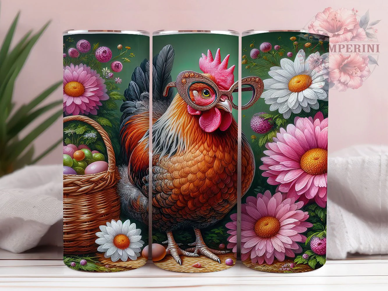 Floral Rustic Easter Chicken Tumbler, Floral Spring Tumbler, Rustic Farm Wrap, Whimsical Chicken Wrap, Vibrant Spring Wrap, Sublimation Design, Trendy Gift Idea