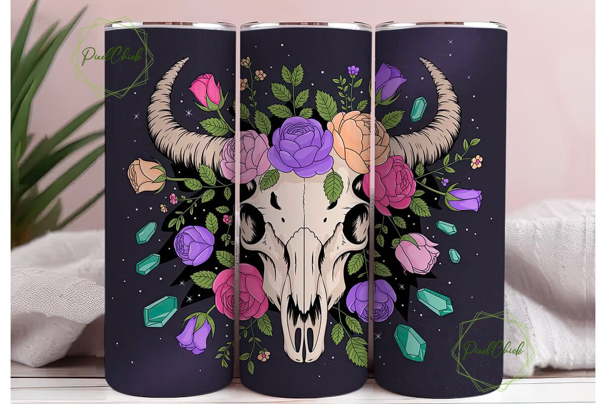 Floral Skull Tumbler Wrap PNG - Image 3