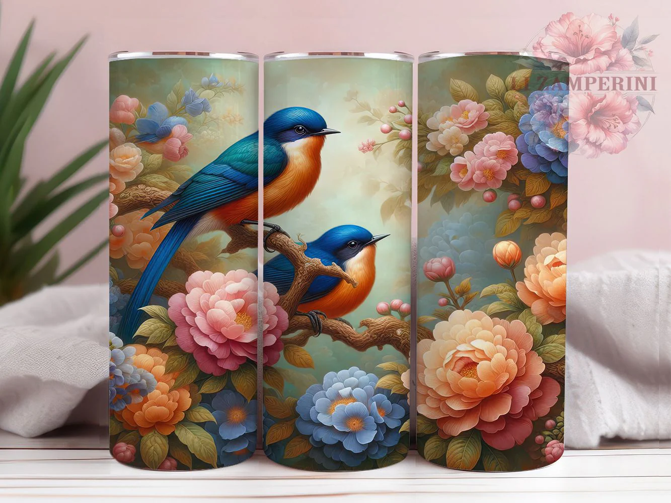Floral Tree Robin Bird Tumbler, Floral Tree Tumbler, Birds on Tree Wrap, Spring Robin Wrap, Artistic Bird Wrap, Sublimation Design, Trendy Gift Idea