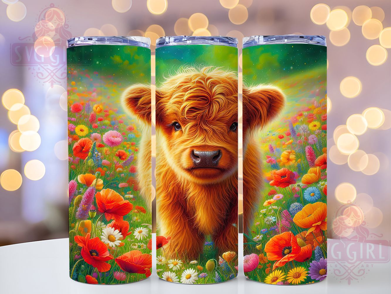 Floral Whimsical Highland Cow Tumbler, Cow with Flowers Tumbler, Whimsical Cow Wrap, Rustic Cow Wrap, Floral Cow Wrap, Sublimation Design, Trendy Gift Idea