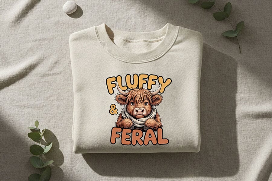 Fluffy and Feral Highland Cow Png, Funny Highland Cow Png, Cute Feral Cow Clipart, Cozy Farm Animal Design, Cow Sublimation Graphic - Image 6