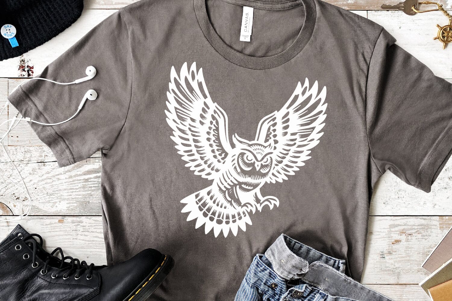 Flying Owl SVG Set 5 Wild Birds Vintage Tattoo Woodland Art - Image 7